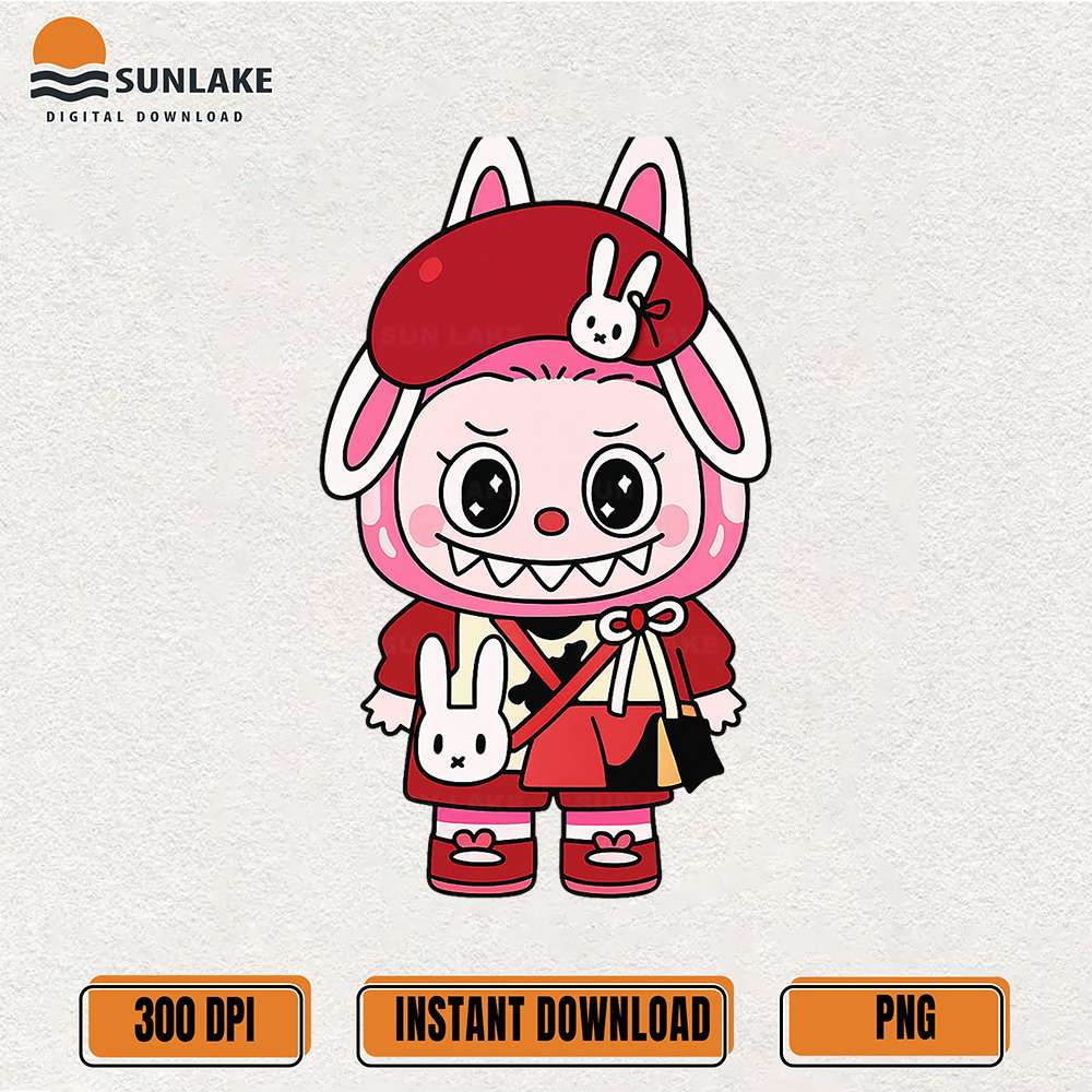 Cute-Labubu-Bunny-Girl-In-Red-Outfit-Png