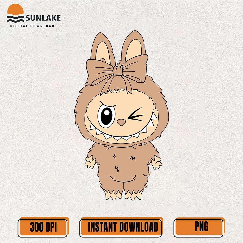 Brown-Coquette-Labubu-Winking-Png