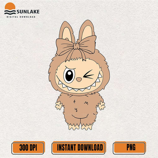 Brown-Coquette-Labubu-Winking-Png