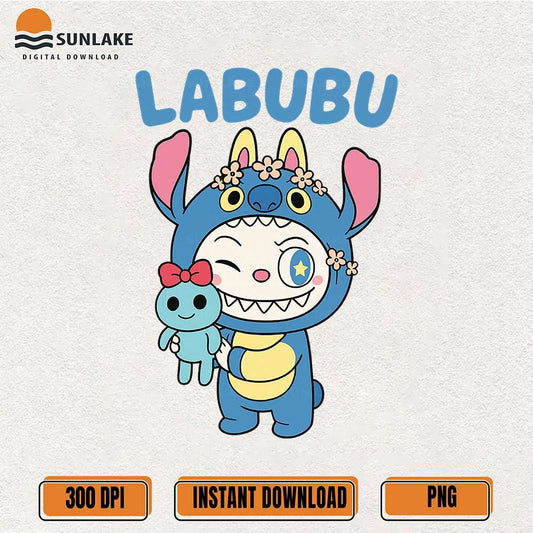 Cute-Labubu-Stitch-Holding-A-Doll-Png
