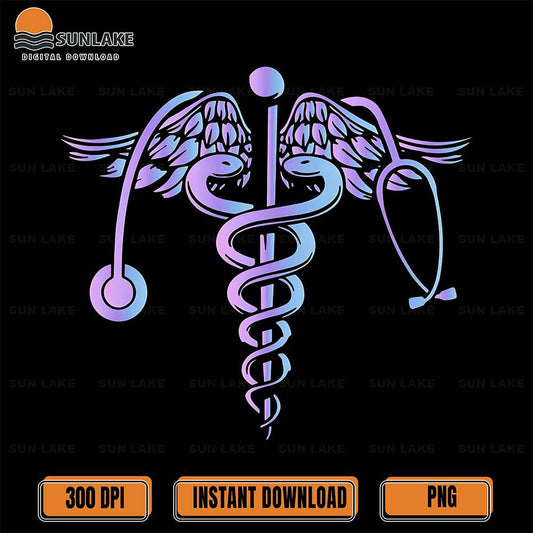 Gradient-Caduceus-with-Stethoscope-Wings-Png