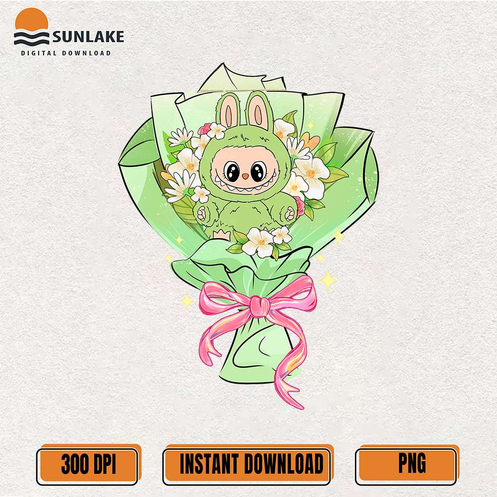 Green-Bunny-Labubu-Flower-Bouquet-Png
