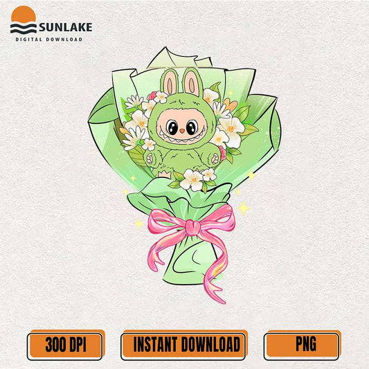 Green-Bunny-Labubu-Flower-Bouquet-Png