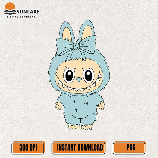 Kawaii-Blue-Labubu-With-Bow-Png