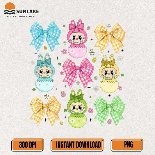 Kawaii-Easter-Labubu-In-Eggs-With-Bows-Png