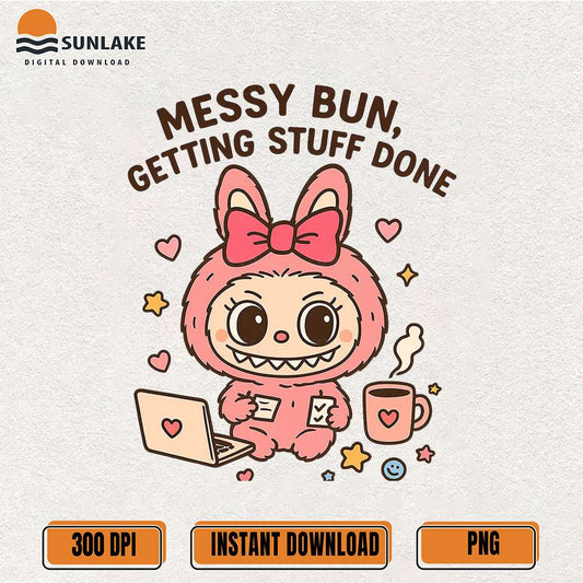 Pink-Labubu-Messy-Bun-Getting-Stuff-Done-Cute-Png