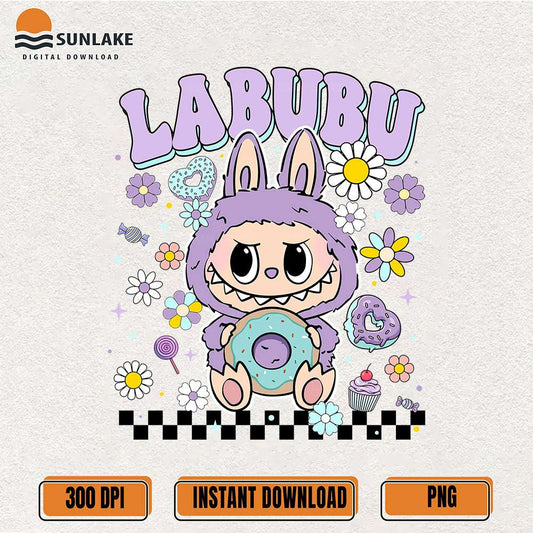 Purple-Labubu-Bunny-Donut-Kawaii-Character-Png