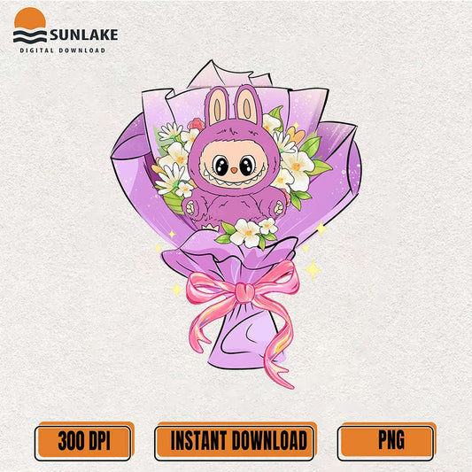 Purple-Labubu-Flower-Bouquet-Png