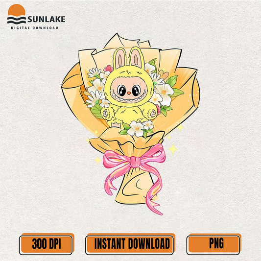 Yellow-Labubu-Flower-Bouquet-Png